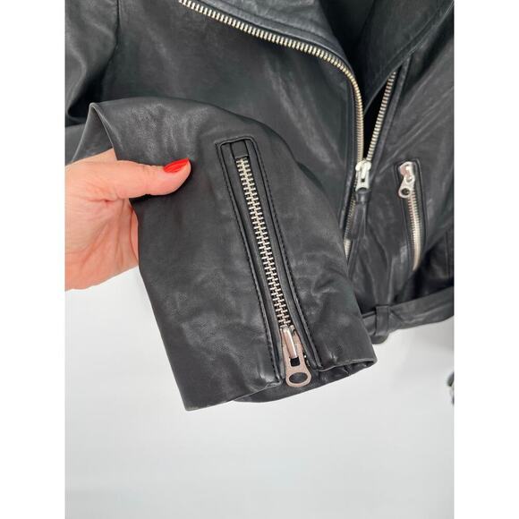 Mackage Black Miela-N Belted Lambskin Leather Moto Motorcycle Biker Jacket XS - Picture 6 of 10